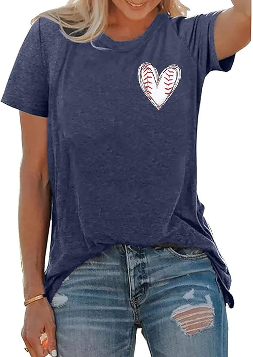 MOUSYA Baseball Mom Shirt Women Heart Baseball Shirt Softball Mom Tee Casual Short Sleeve Tops De... | Amazon (US)