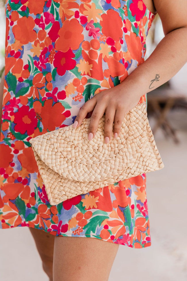 With You All Along Tan Straw Clutch | The Pink Lily Boutique