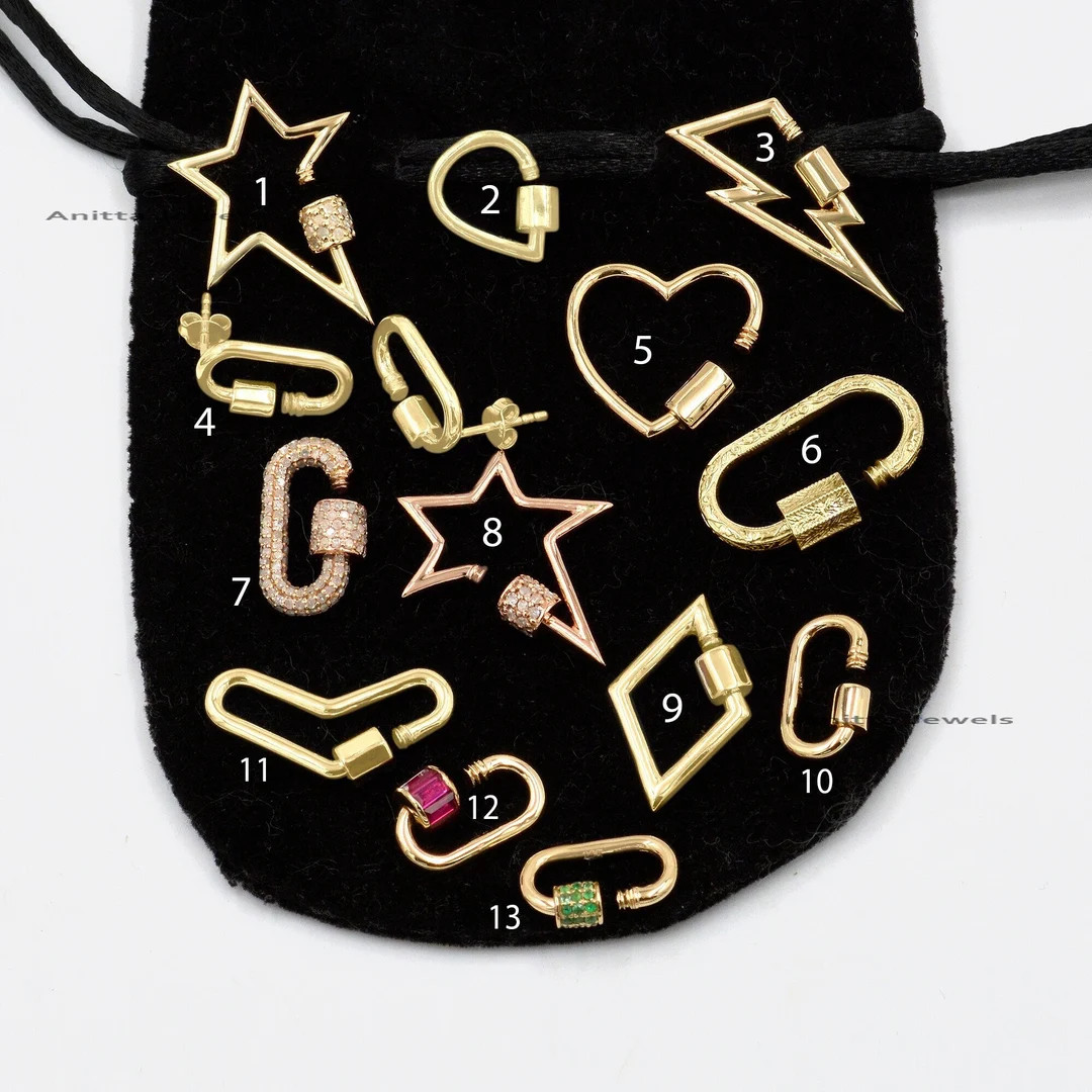 14K Gold Carabiner Lock: Diamond, Ruby, or Emerald Charm Holder - Etsy | Etsy (US)