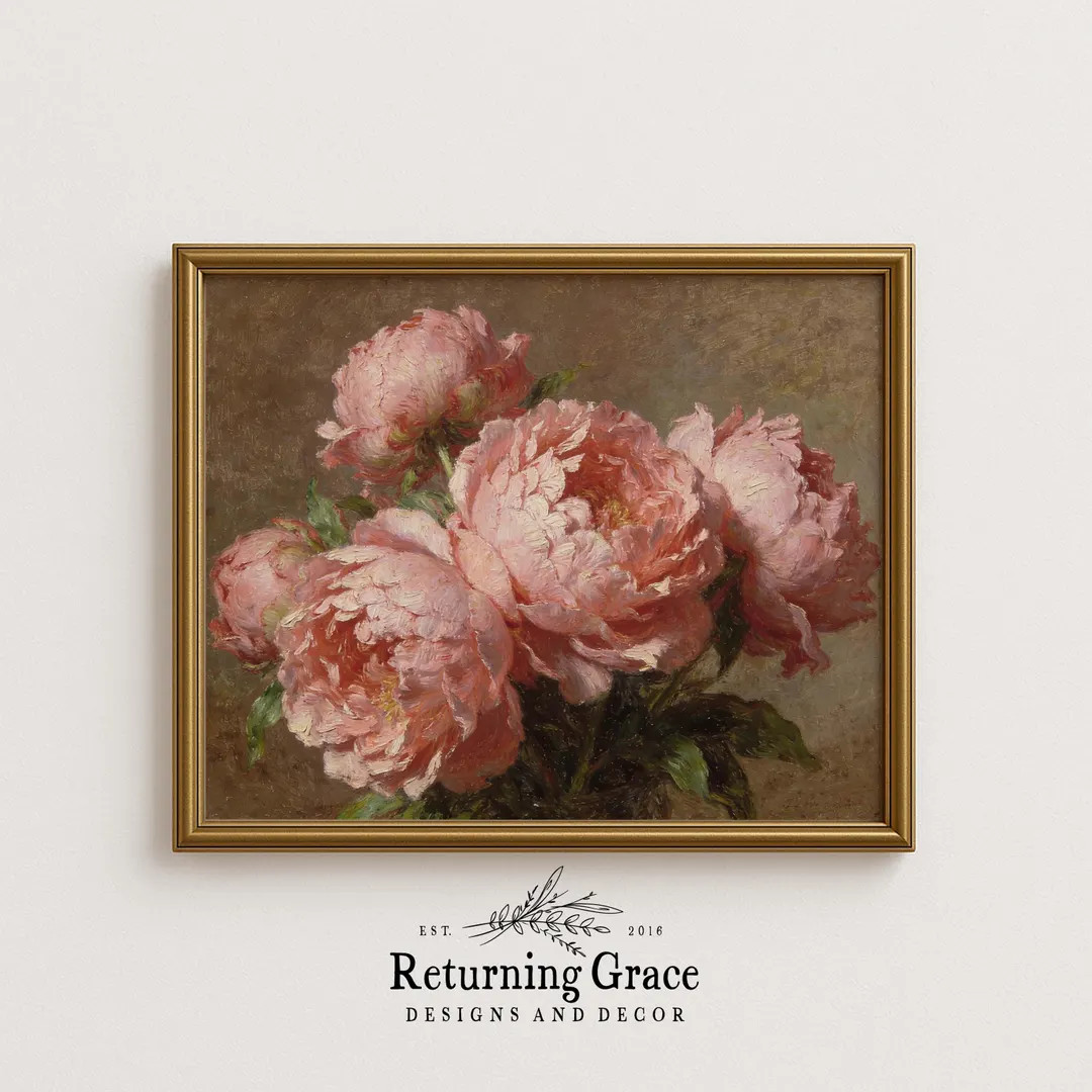 Vintage Floral Art, Farmhouse Art Print, Cottagecore Art, Spring Art (digital Download), Pink Peo... | Etsy (US)