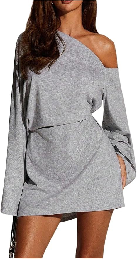 Milumia Women's Off The Shoulder Long Flared Sleeve Mini Dress Asymmetrical Neck Party Club Dress... | Amazon (US)