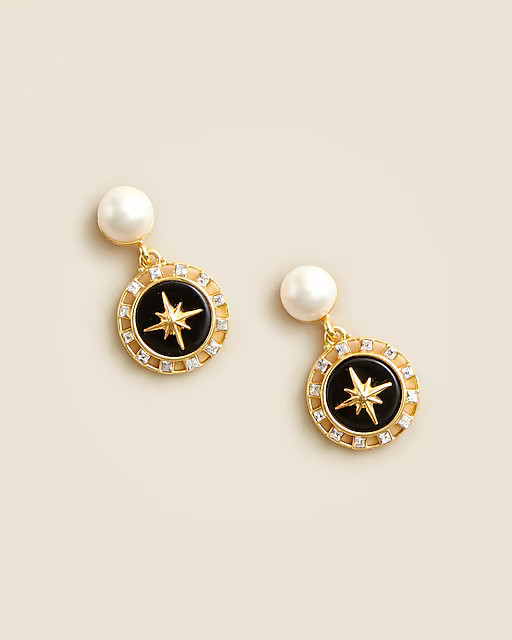 Pearl and onyx medallion earrings | J. Crew US