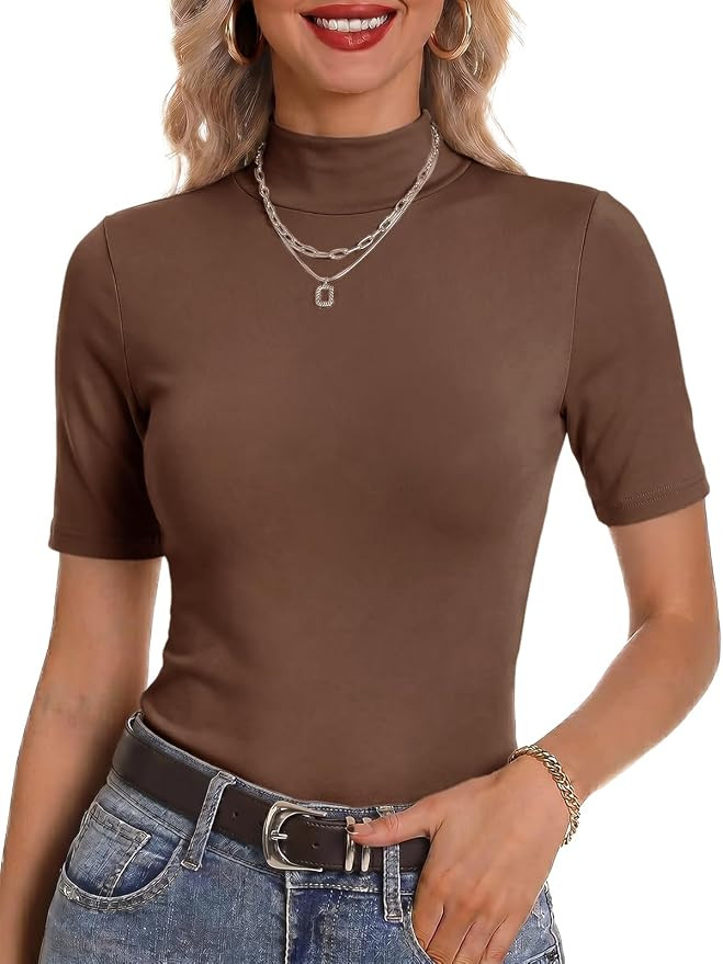 Cicy Bell Womens Mock Turtleneck Tops Short Sleeve Slim Fit Basic Shirts | Amazon (US)
