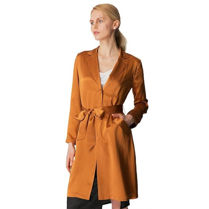 LilySilk Women's 100% Silk Trench Coat Regular Fit with Belt Knee Length Outwear | Amazon (US)