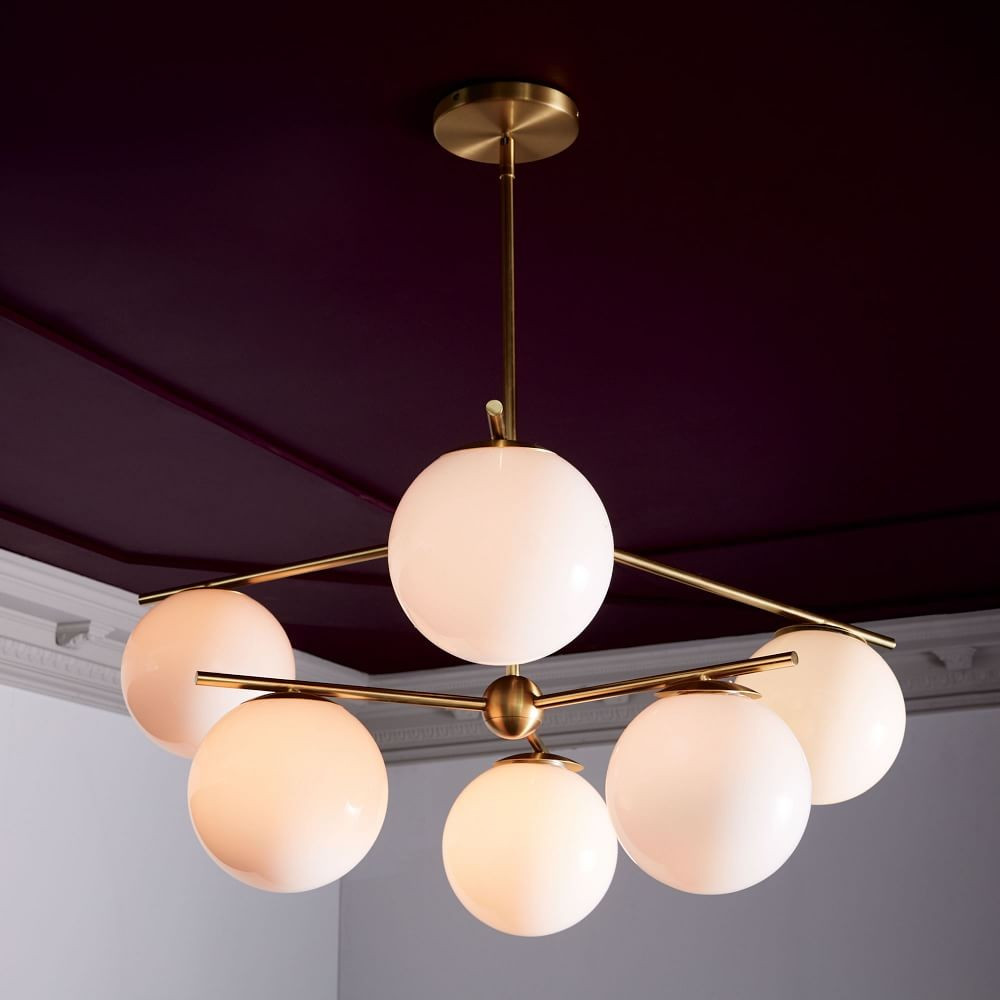 Sphere + Stem Convertible Chandelier, Brass/Milk Glass, 6-Light | West Elm (US)