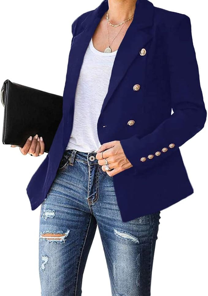Cicy Bell Women's Long Sleeve Casual Blazer Work Office Button Open Front Jacket Suit | Amazon (US)