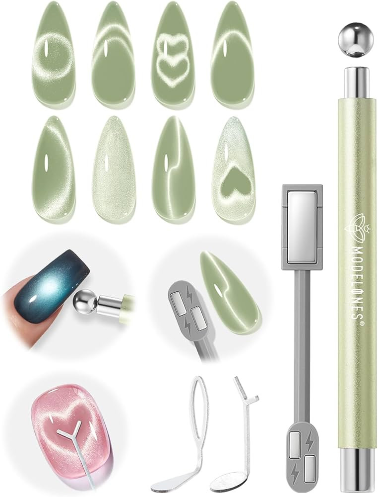 modelones Cat Eye Magnet for Nails, 3-in-1 Green Cat Eye Magnet Pen & Heart-Shaped Magnet for Nai... | Amazon (US)