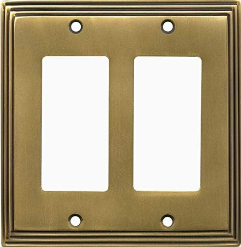 Satin Antique Brass Art Deco Step Light Switch Cover | 2 GFI Rocker | 4.875" x 4.875" | Electrica... | Amazon (US)