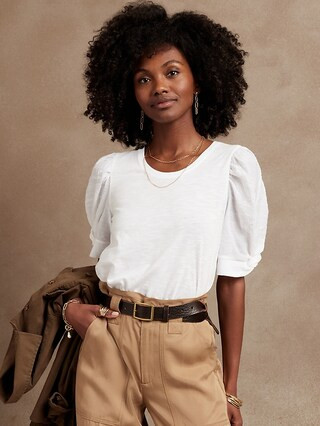 Malibu Mixed Media Twist-Sleeve Slub Top | Banana Republic Factory