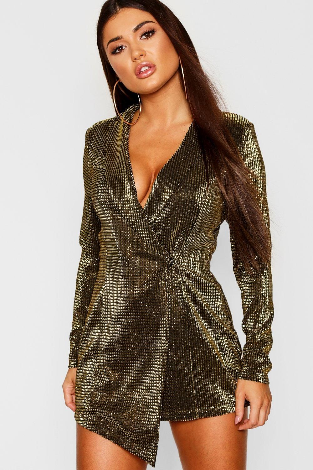Womens Petite Metallic Blazer Dress - Metallics - 2 | Boohoo.com (US & CA)
