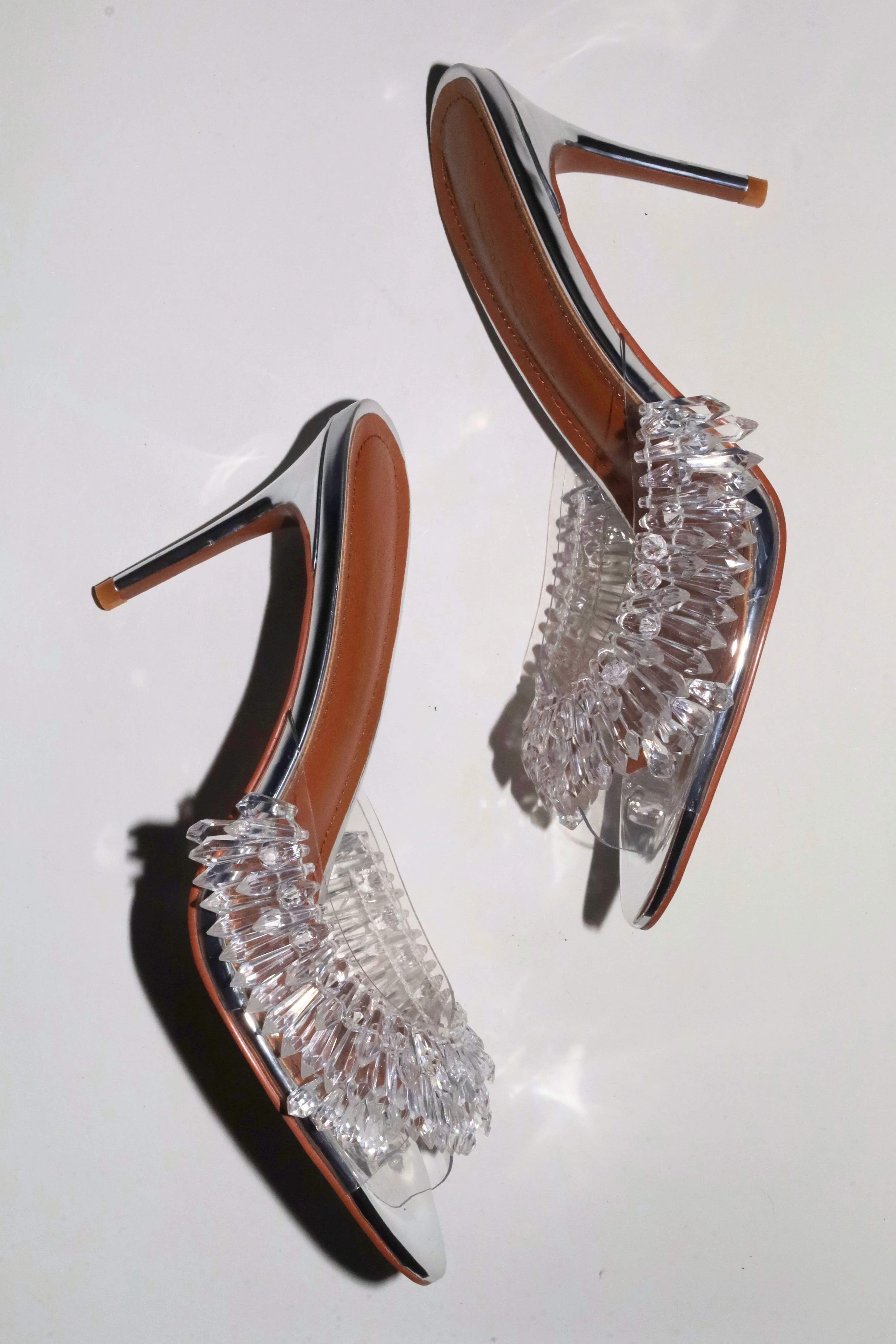 Goldie Clear Drip Chandelier Open Toe Mules 80 mm | CULT OF COQUETTE