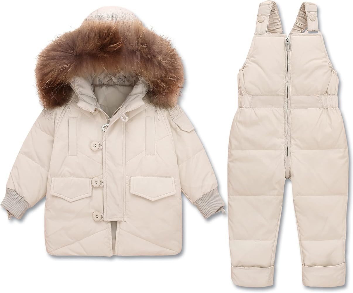 WESIDOM Baby Boys Girls Snowsuit, Toddler Winter Outfit Sets Kids Hooded Artificial Fur Down Jack... | Amazon (US)