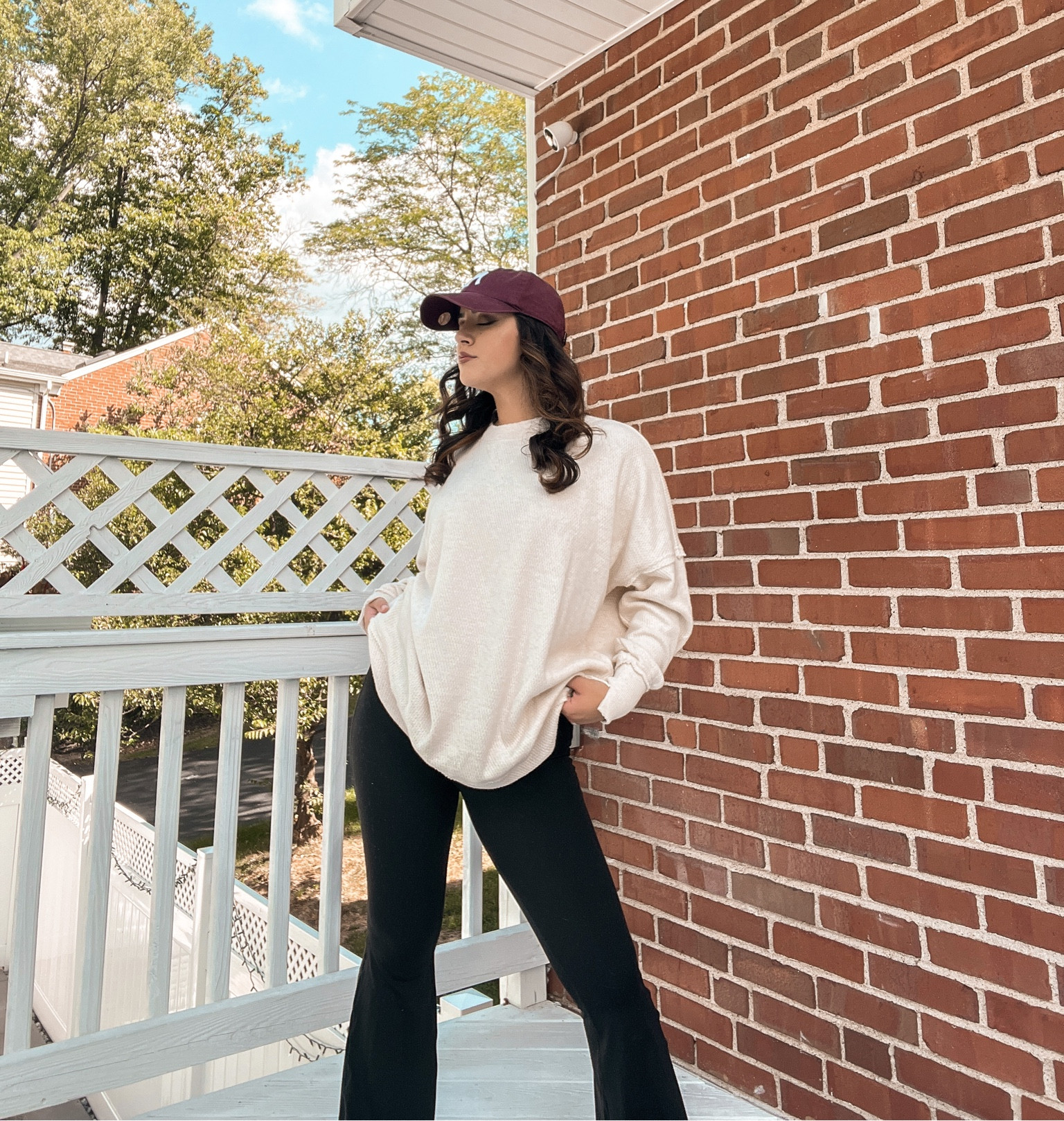 fall outfit idea, fall sweater, winter sweater, causal outfit, flare leggings, gifts for her, casual fall outfit, cream sweater, baseball cap

#LTKunder100 #LTKSeasonal #LTKfit