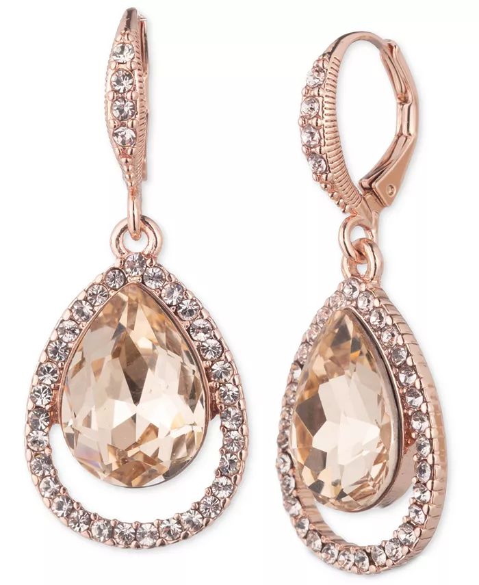 Givenchy Rose Gold-Tone Stone & Crystal Pear Orbital Drop Earrings - Macy's | Macy's