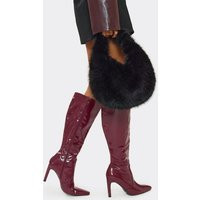 Floor-It Pointed Toe Knee High Heeled Boot In Burgundy Faux Leather, Women's Size UK 9 | EGO (UK)