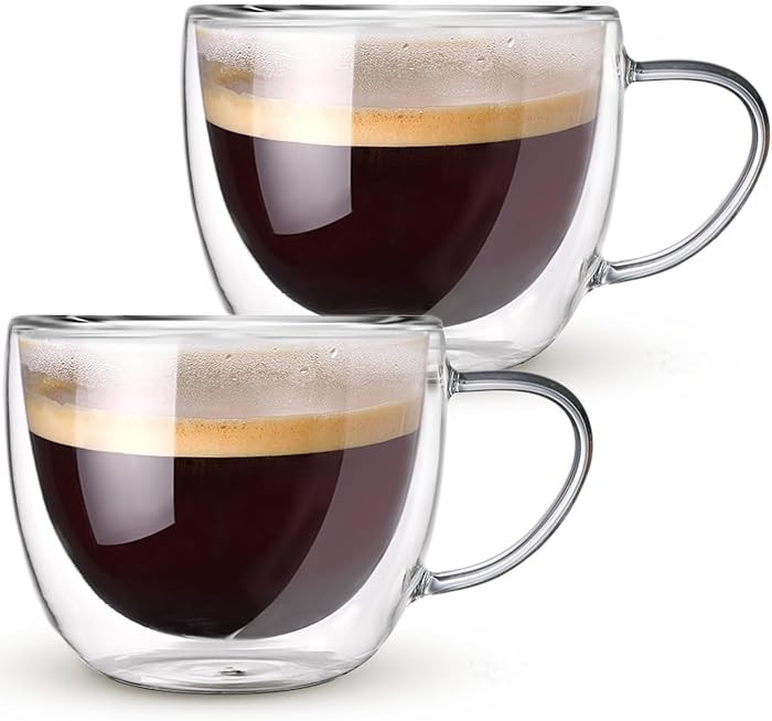 Double Walled Glass Coffee Mugs Set of 2, 8 oz Hand Blown Insulated mugs with Handle, Clear Coffe... | Amazon (US)