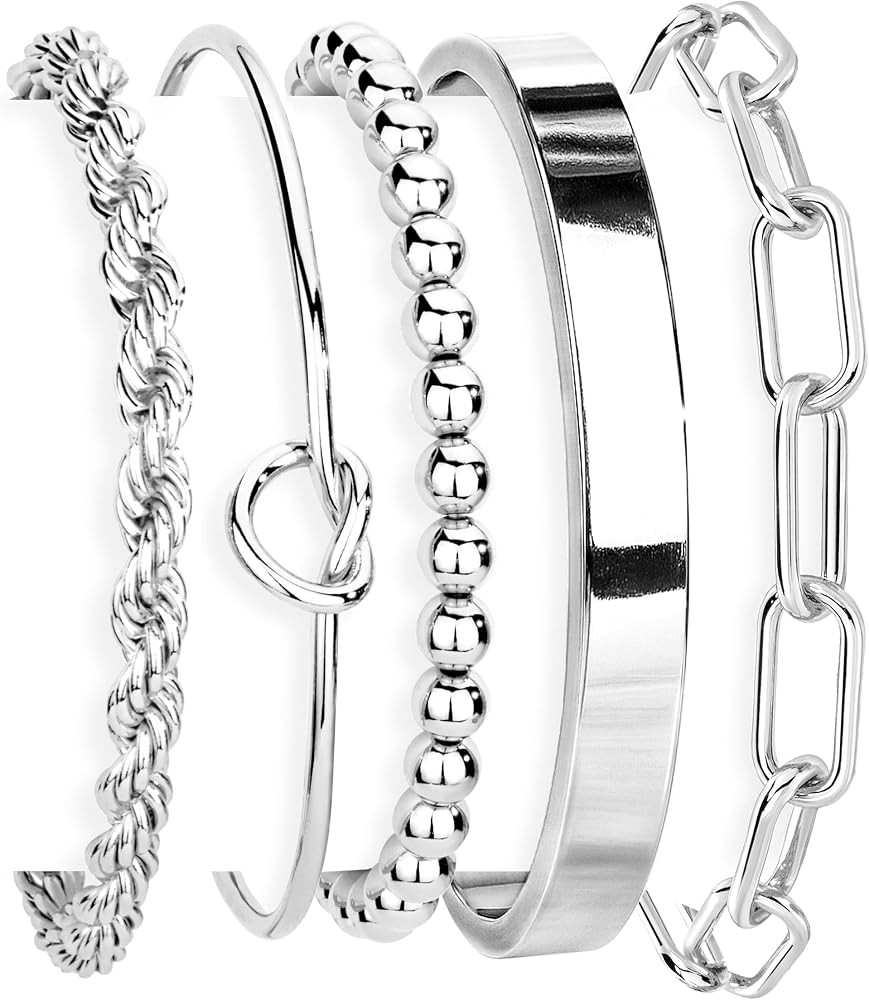 Gold Bracelets for Women Non Tarnish, 14K Gold Plated Chunky Cuff Bracelet Gold Bangles Bracelet ... | Amazon (US)