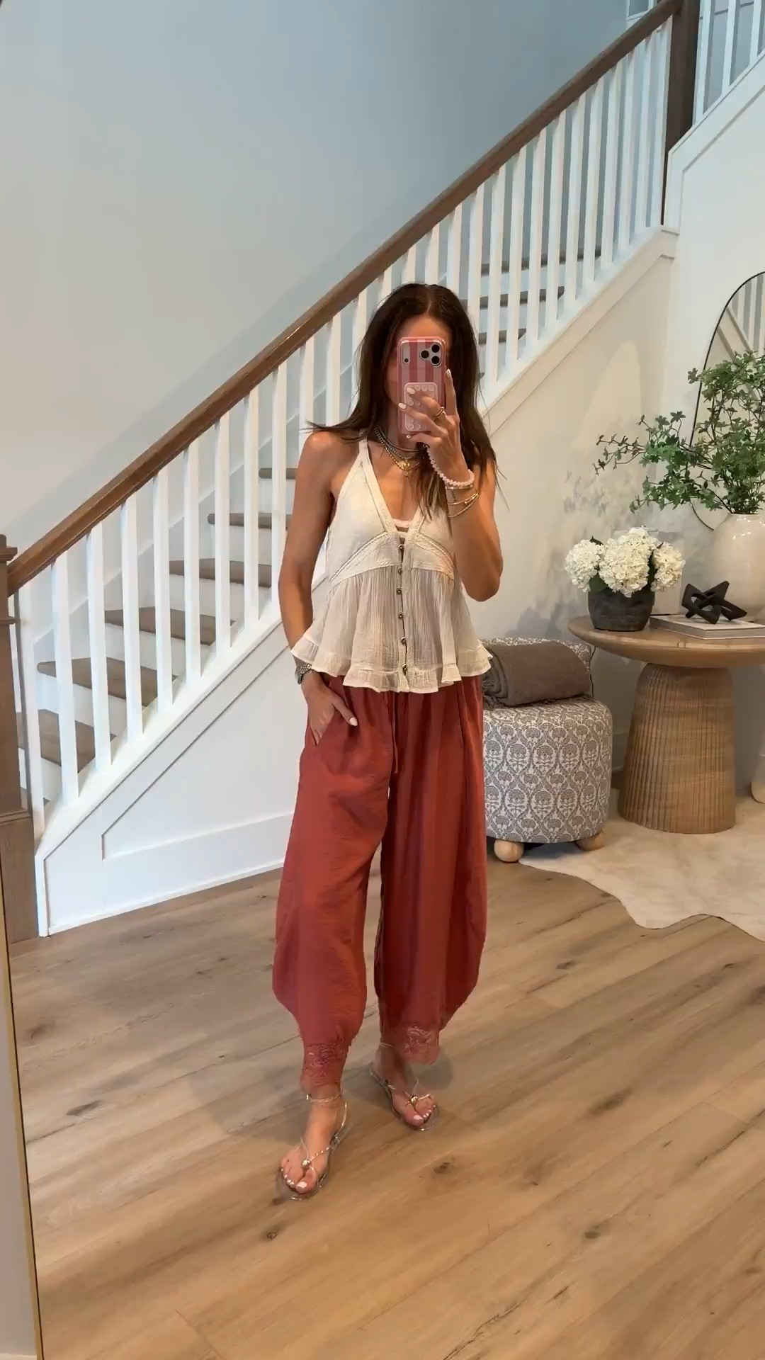 This outfit feels like summer in the best way. The flowy top, relaxed pants, and metallic sandals make it look elevated while still being incredibly comfortable.

Boho outfit, Summer style, Flowy top, Wide leg pants, Vacation outfit, Resort wear, Neutral outfit, Effortless style, Summer fashion, Casual chic, Warm weather outfit, annabrstyle

#LTKootd #LTKOver40 #LTKSeasonal