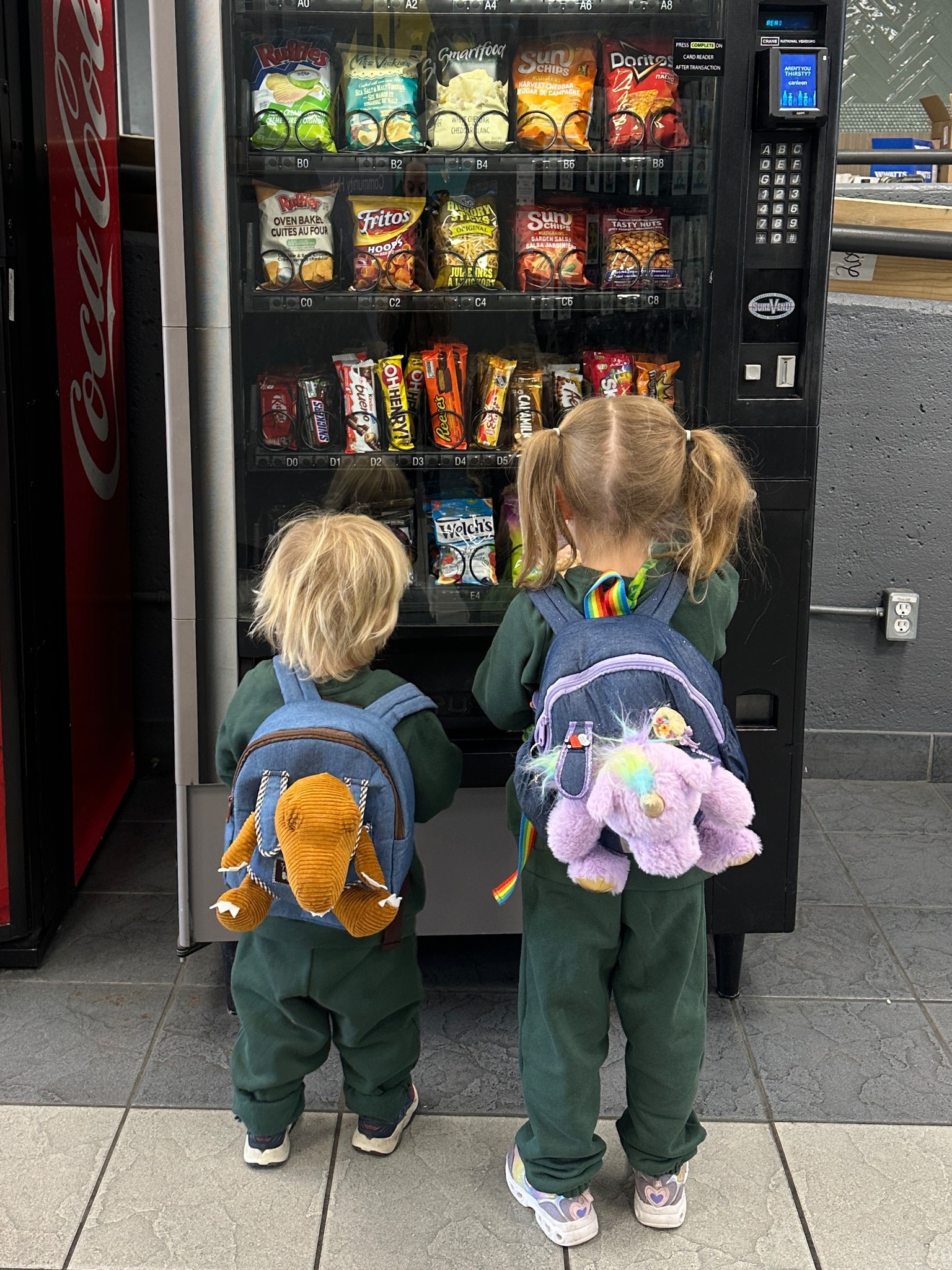Cutest duo🥲 obsessed with their matching sweatsets and backpacks🤍