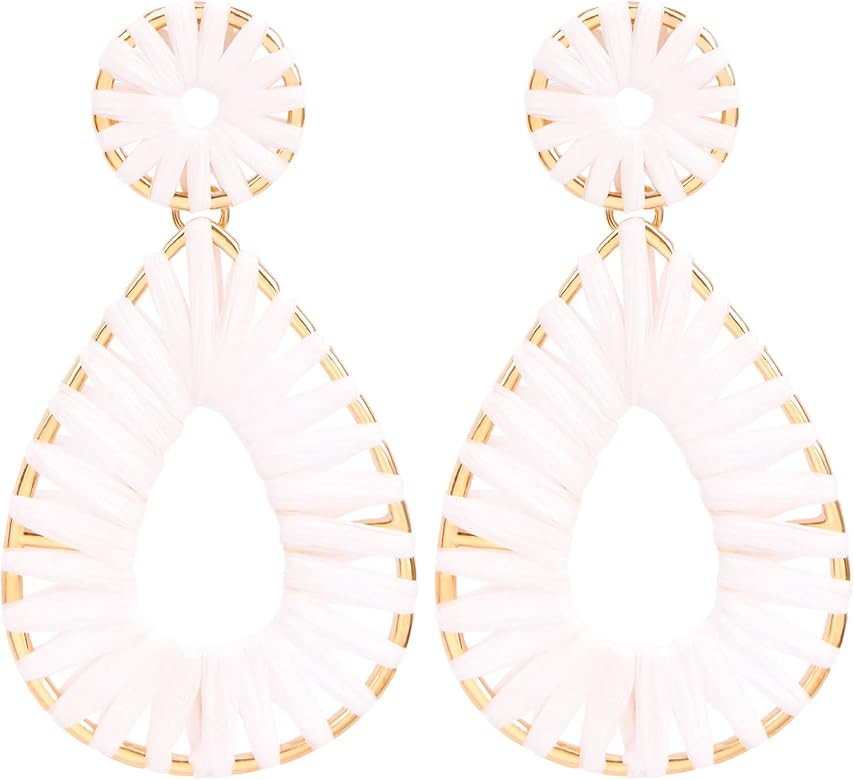 Legitta Raffia Teardrop Dangle Earrings Handmad Statement Drop Earrings | Amazon (US)