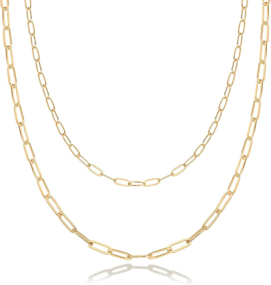 PAVOI 14K Gold Plated Dainty Layering Necklaces for Women | Snake Chain, Curb Link, Paperclip Lay... | Amazon (US)