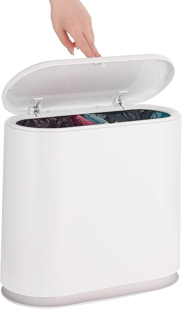 Slim Plastic Bathroom Trash Can With Lid,12L / 2.7 Gallon Pet & Dog Proof Trashcan,Kitchen Trash ... | Amazon (US)