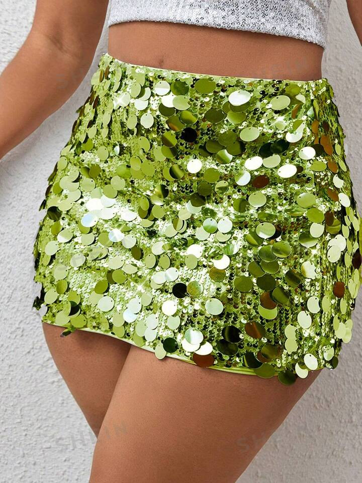 SHEIN BAE Plus Size Sparkly Mini Skirt | SHEIN
