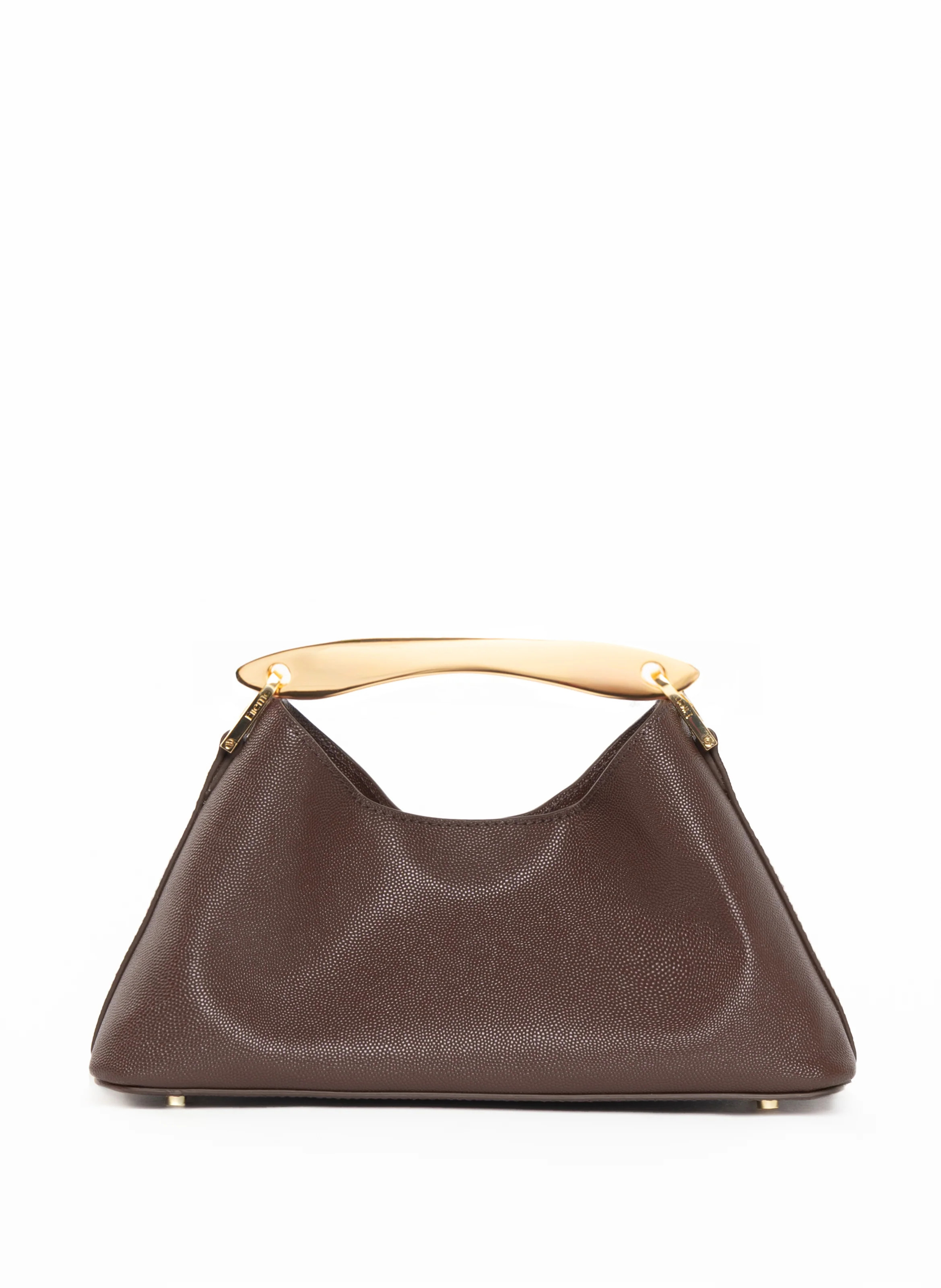 Mini Boomerang Leather Caviar Dark Brown - French Leather Bags - Elleme | Elleme