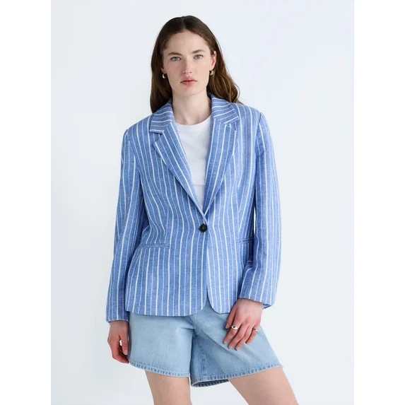 Free Assembly Women's and Women's Plus Linen-Blend Single Breasted Blazer, Sizes XS-4X | Walmart (US)