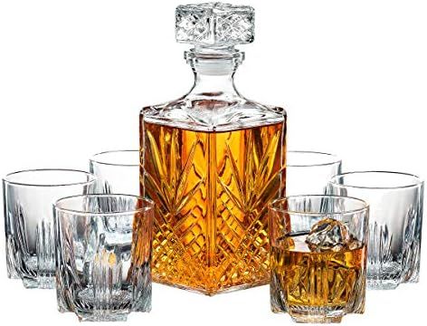 Paksh Novelty 7-Piece Italian Crafted Glass Decanter & Whisky Glasses Set, Elegant Whiskey Decant... | Amazon (US)