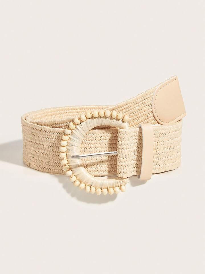 1 pezzo Cintura intrecciata da donna con fibbia in legno ed elastico in erba di PP, stile boho | SHEIN