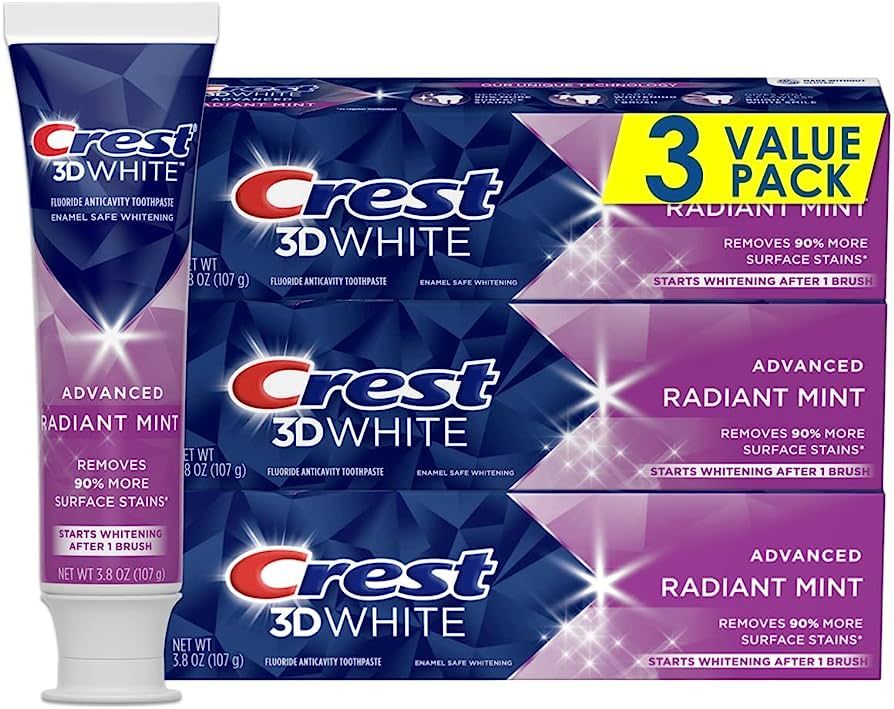 Crest 3D White Toothpaste Radiant Mint, 3.8 Oz (Pack of 3) | Amazon (US)