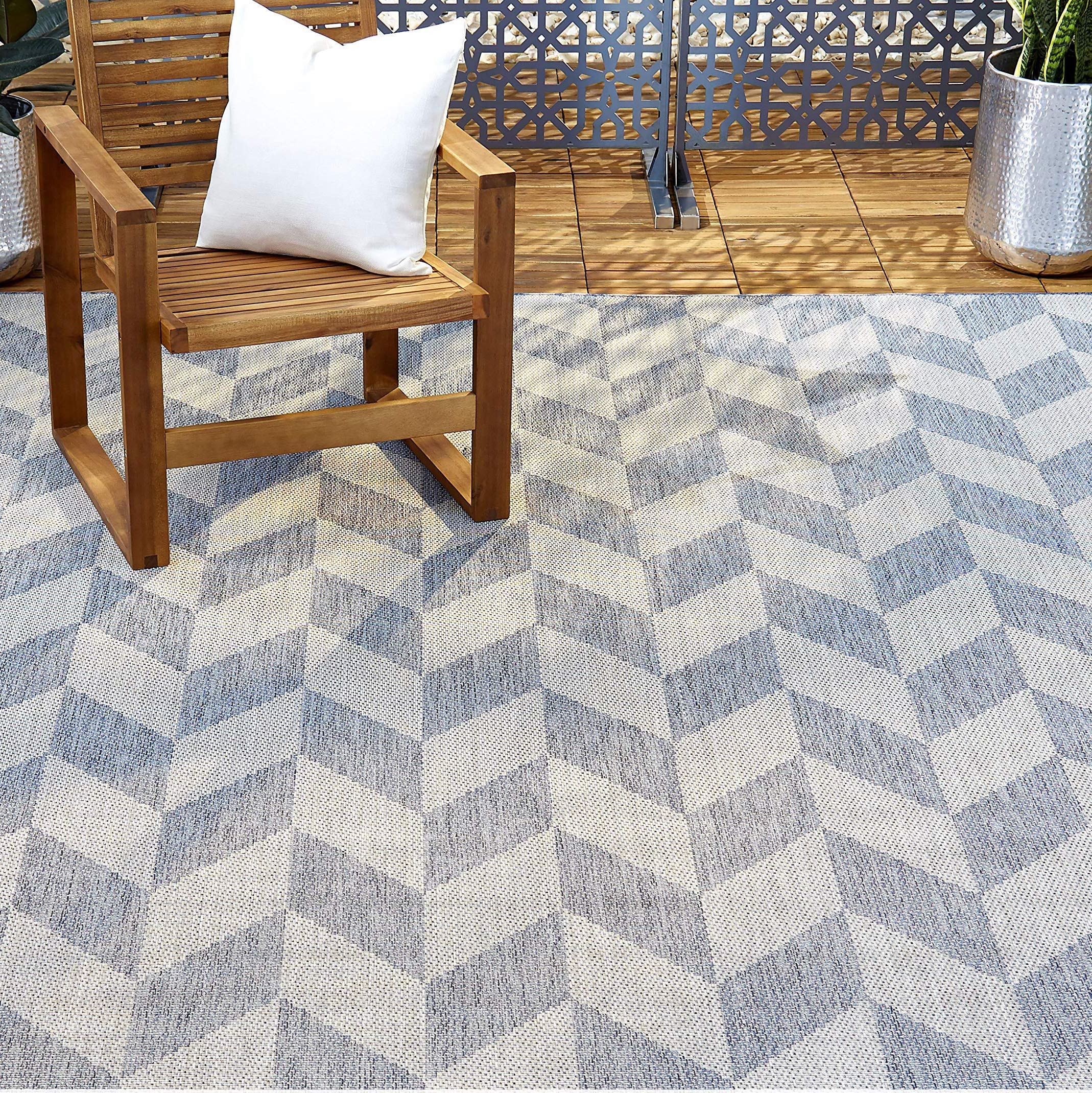 Nicole Miller New York Patio Country Calla Contemporary Herringbone Indoor/Outdoor Area Rug, Blue... | Amazon (US)