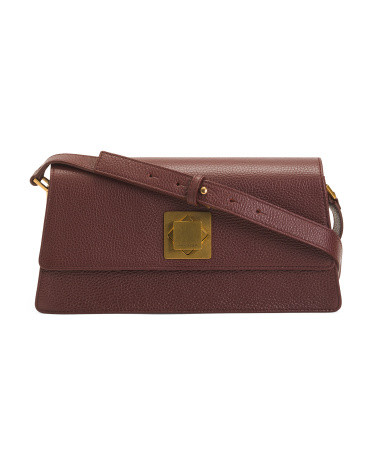Made In Italy Leather East West Front Flap Bag With Brass Hardware | TJ Maxx
