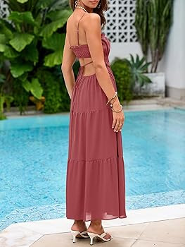Fisoew Women's Spaghetti Strap Maxi Dress Summer Sleeveless Side Cut Out Dress Casual Boho Backle... | Amazon (US)