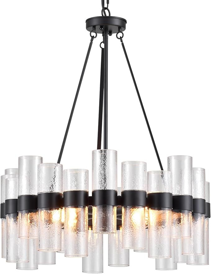 Dia 24 Inch Black Modern Chandelier for Dining Room, Glass Chandeliers for Bedroom, 4-Light Rusti... | Amazon (US)