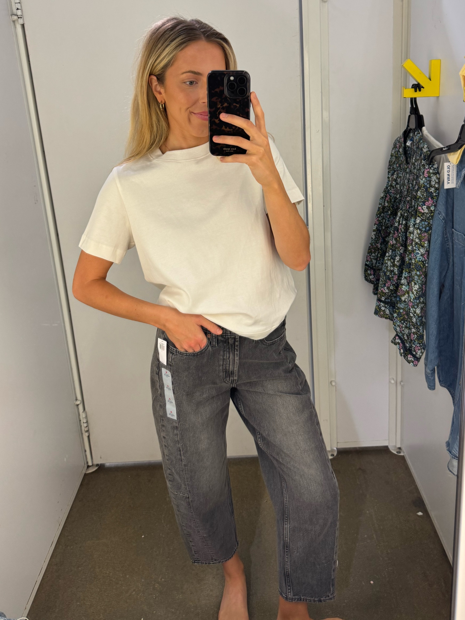 This tee was so soft, 100% cotton (size medium here) 
Jeans are cute! I was wearing a 4 here.