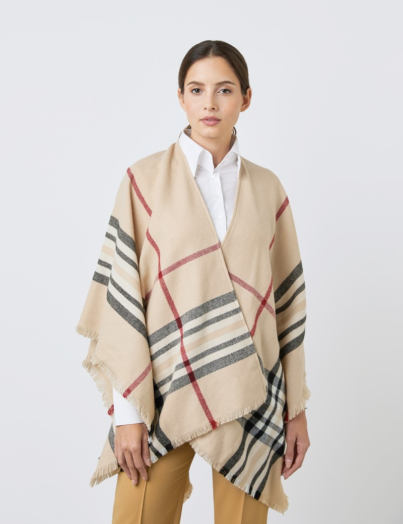 Women's Plaid Shawl in Beige | Hawes & Curtis | USA | Hawes and Curtis (US & CA)