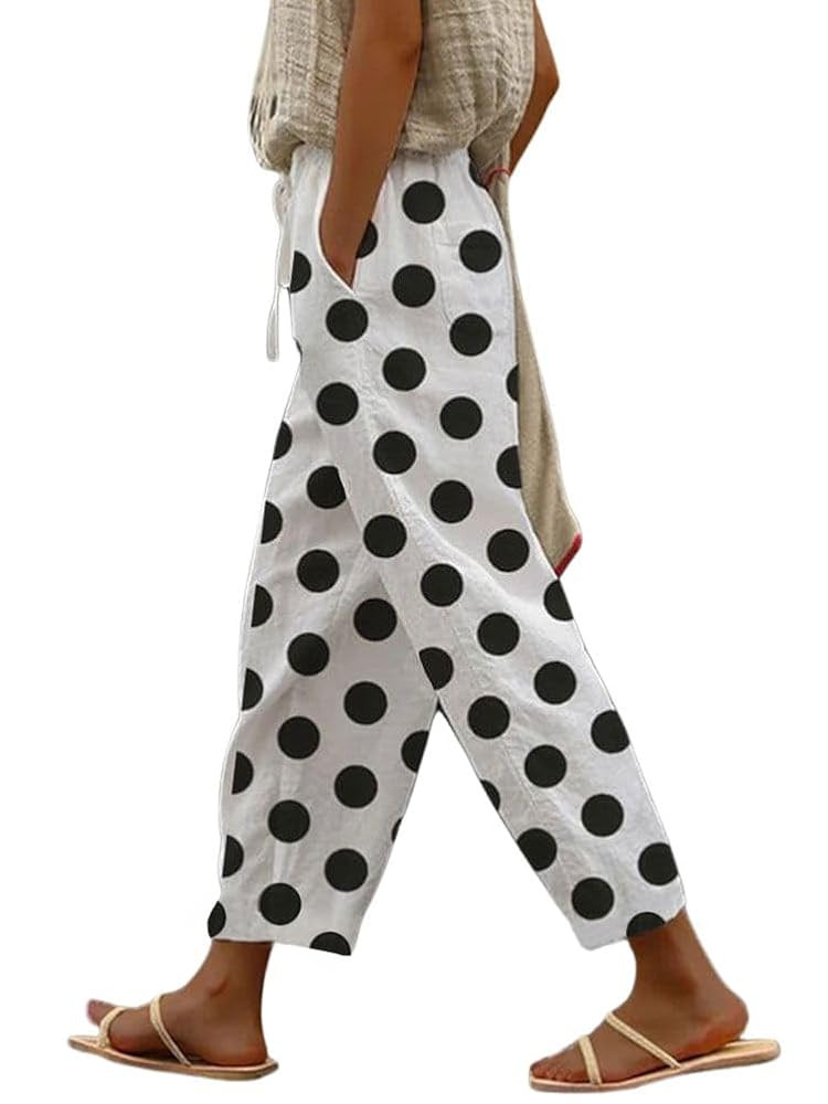 chouyatou Women's Vintage Floral Print High Elastic Waist Wide Leg Capri Beach Palazzo Pants with... | Amazon (US)