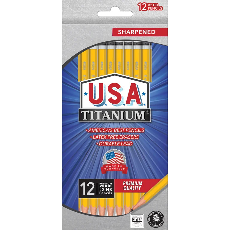 USA Titanium Premium Yellow #2 HB Pencils 12 Count Sharpened Woodcase Pencils | Walmart (US)