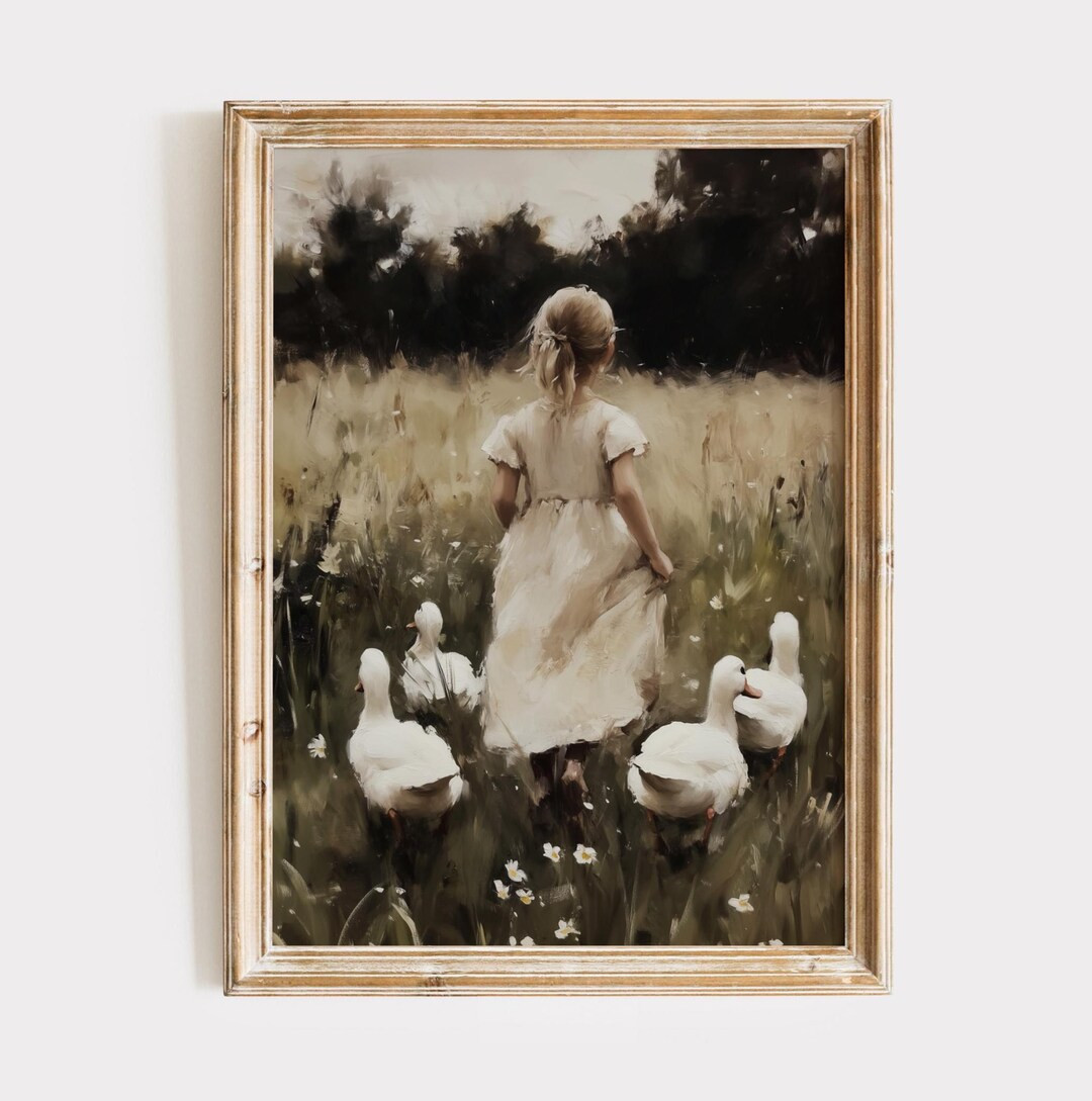 Vintage Country Girl Art Print Spring Rural Farm Scene Printable Wall Art Cottagecore Duck Decor ... | Etsy (US)
