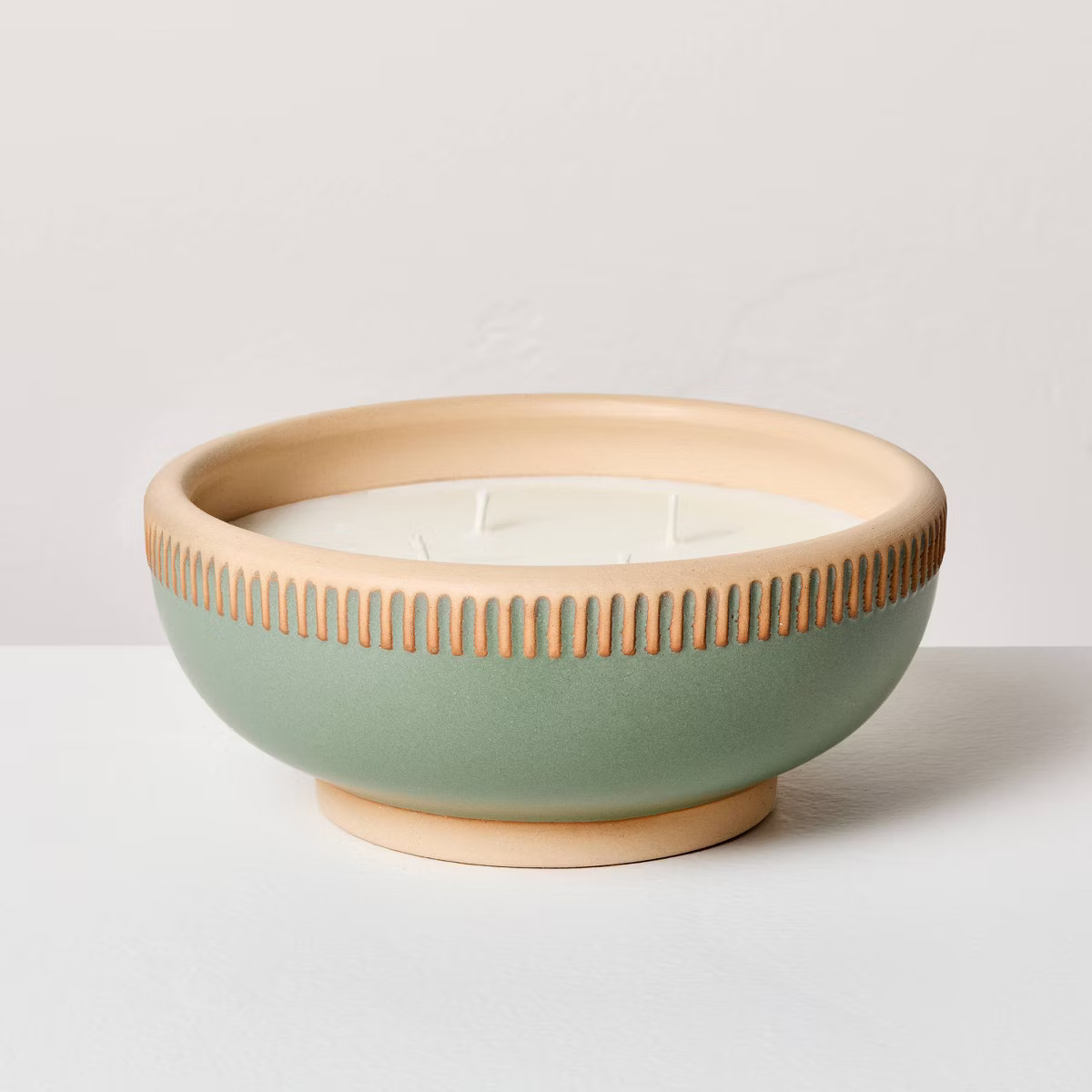 4-Wick Rim Stripe Ceramic Eucalyptus and Santal Jar Candle Green - Hearth & Hand™ with Magnolia | Target