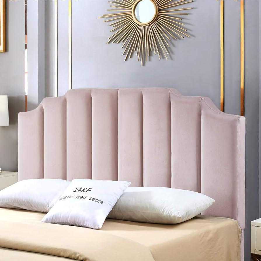 24KF Pink Velvet Tufted Queen Upholstered Headboard, Modern Vertical Channel Design California Qu... | Amazon (US)