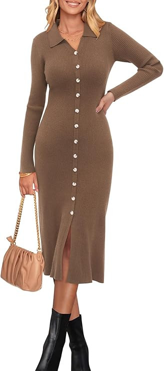 Newshows Womens Sweater Dress Fall Teacher Oufits 2025 Long Sleeve Business Casual Bodycon Split ... | Amazon (US)