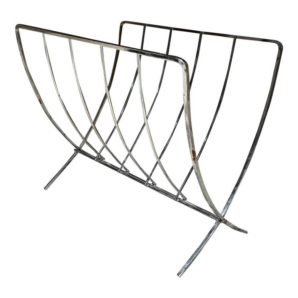 1980s Midcentury Modern Streamlined Chrome Magazine Rack Foldable | Chairish