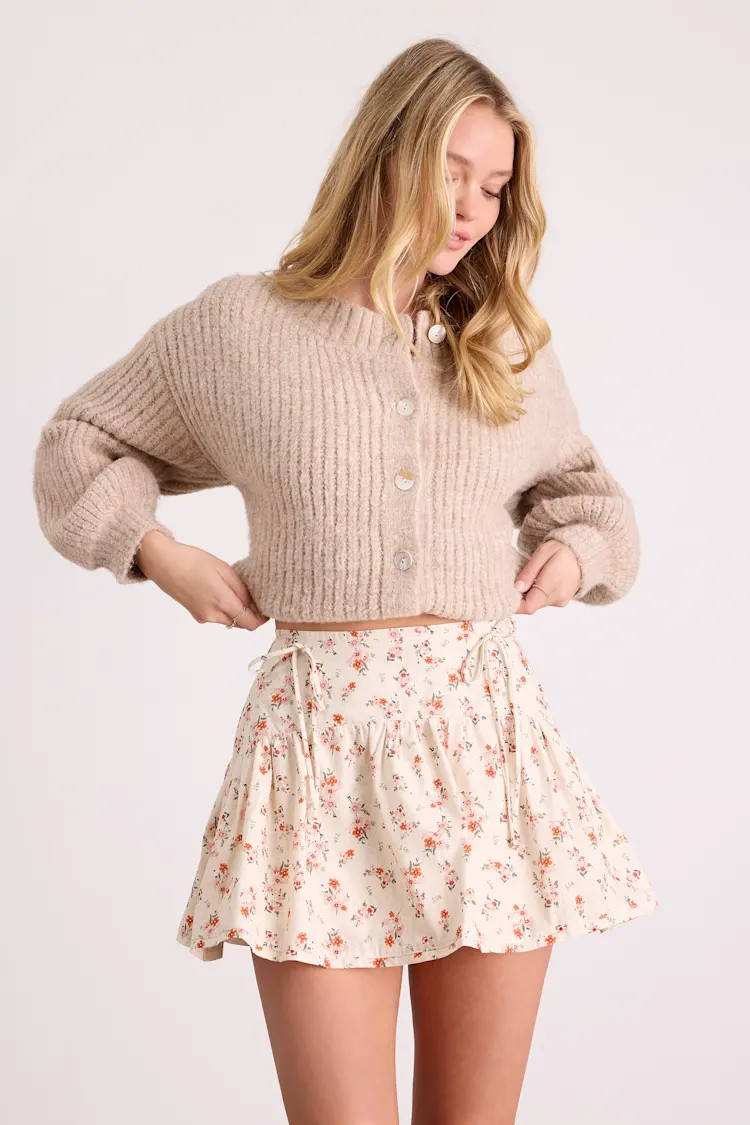 Adrianna Cream Floral Cotton Mini Skirt | Lulus