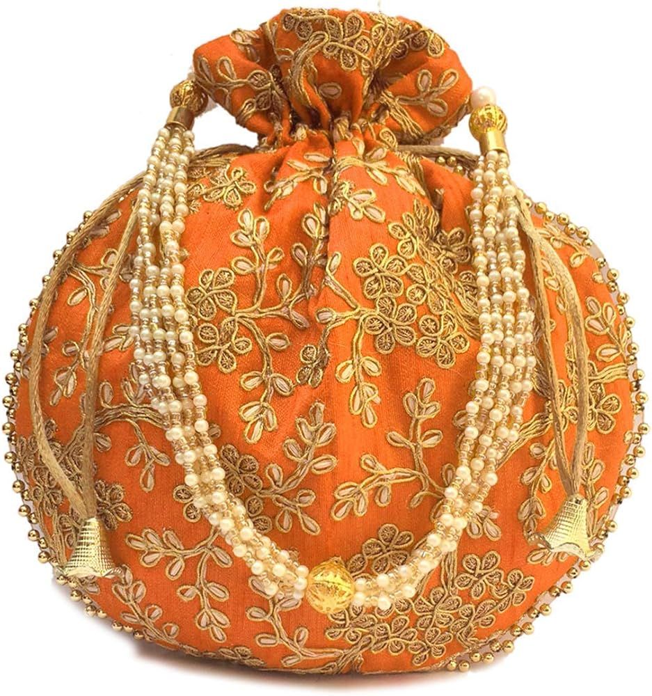 Eyesart Fashion Potli Bag For Women Ethnic Designer Embroidery Work Batwa Pearls Handle With Intr... | Amazon (US)