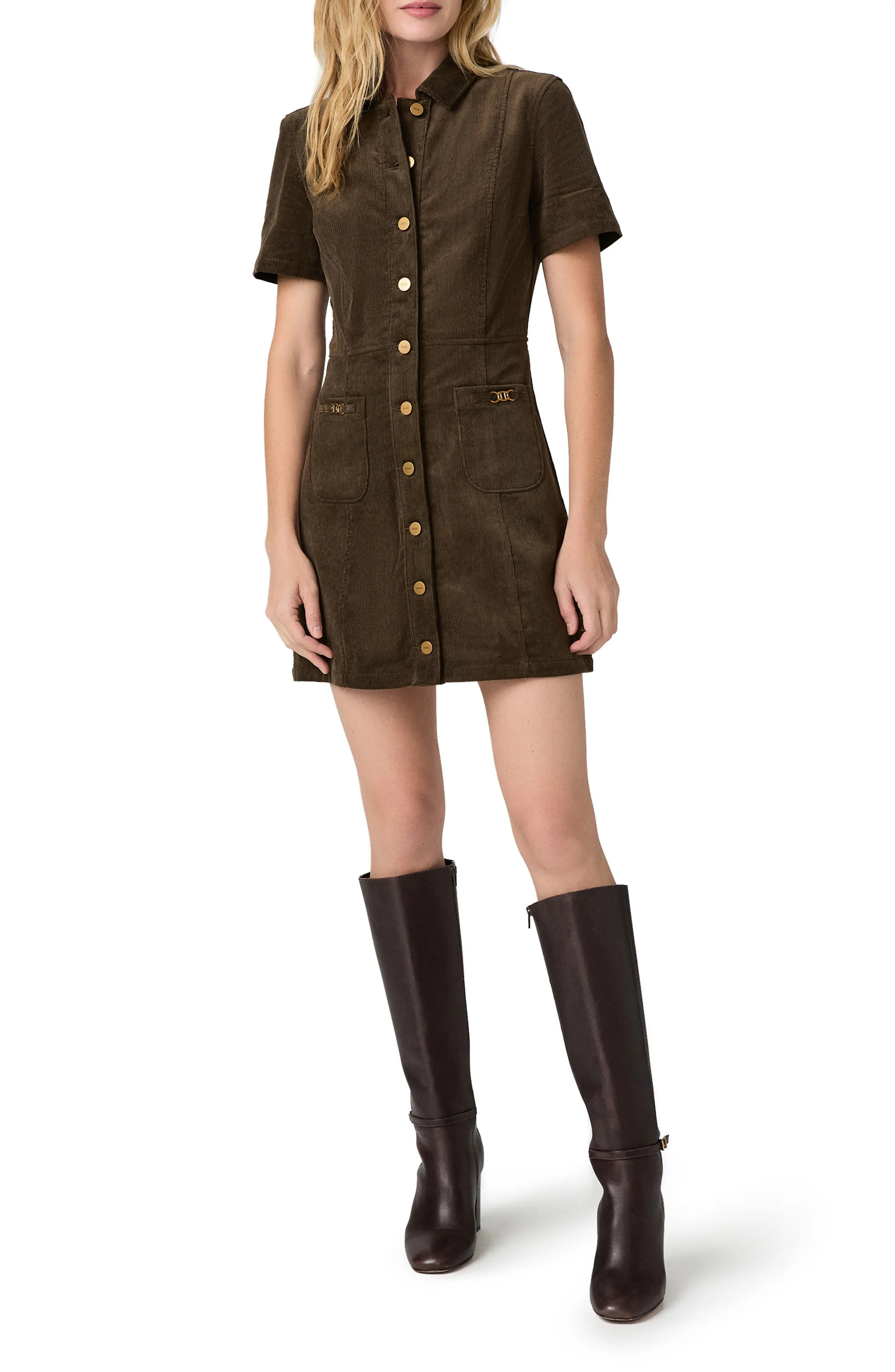 PAIGE Clementine Corduroy Minidress in Fern at Nordstrom, Size 12 | Nordstrom