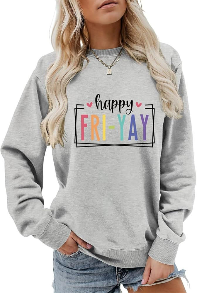 Happy Fri-yay Sweatshirt Booktrovert Funny Teacher Shirt Happy Weekend Friday Fri-yay Shirt Women... | Amazon (US)