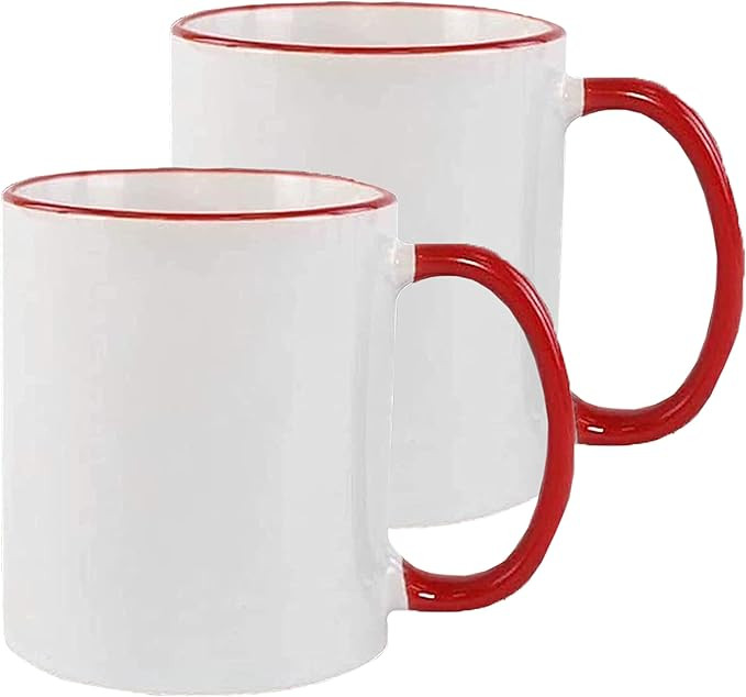 BLUE RIBBON 11 oz White Ceramic Coffee Mug with Colored Rim and Handle - Comes with Gift Box and ... | Amazon (US)
